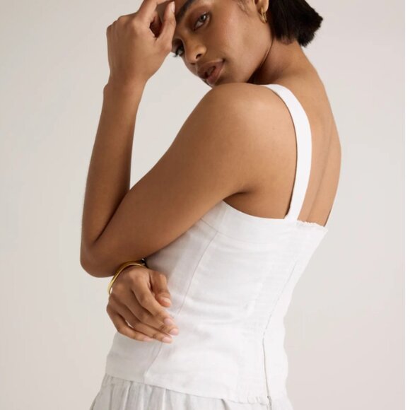 Quince 100% European Linen Fitted Tank in White Size Small - Picture 2 of 12